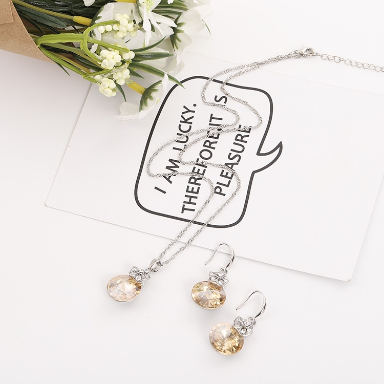 Europe and the United States crystal simple fashion Bridal Necklace Earrings set crystal jewelry necklace set manufactur