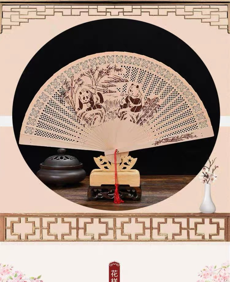 檀香扇中国风礼品古风镂空全木扇折扇女缅带香味香木折叠扇子扇子