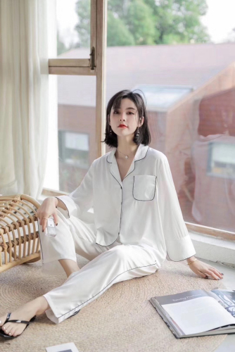 Internet Celebrity Same Pajamas Home Wear Artificial Silk Suit Artificial Silk Solid Color Pajamas