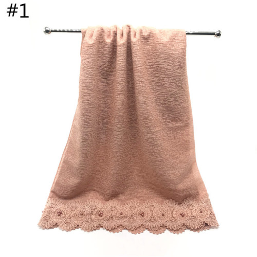Cross-Border New Pure Color Simple Pearl Two-Head Lace Edge Female Scarf Female Scarf Female Scarf shawl Scarf