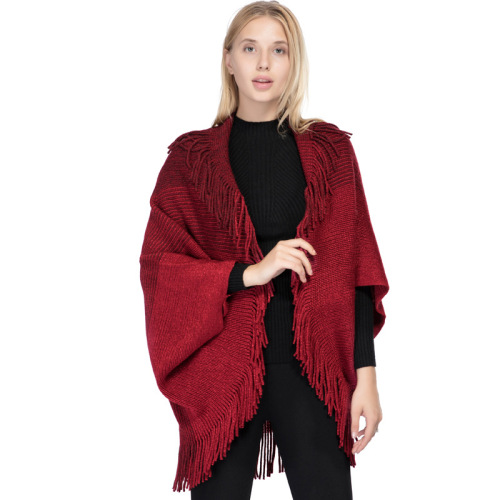 factory direct sales foreign trade women‘s imitation cashmere color thread shawl autumn and winter new warm tassel cape and shawl poncho
