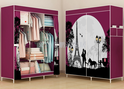 New 3D simple wardrobe non-woven combination wardrobe panoramic printing cartoon cloth wardrobe folding cloth wardrobe