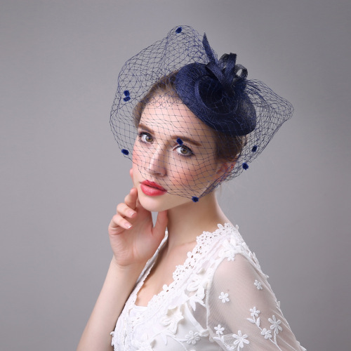 european amazon handmade linen mesh gauze hat mysterious veil headdress western banquet women‘s top hat