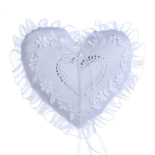 Cross-Border Hot Sale Heart-Shaped Western Wedding ring Holder White Lace Ring Pillow European and American Ring Box Wedding Supplies 