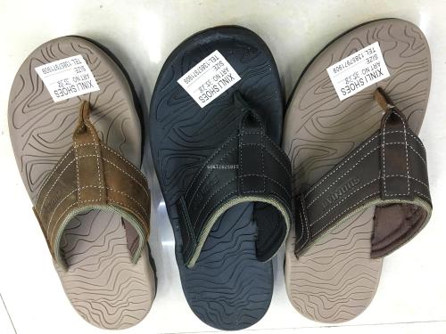 New Beach Shoes Men‘s Sandals Beach Sandals Crushed Leather Flip Flops TPR Outsole MD Midsole