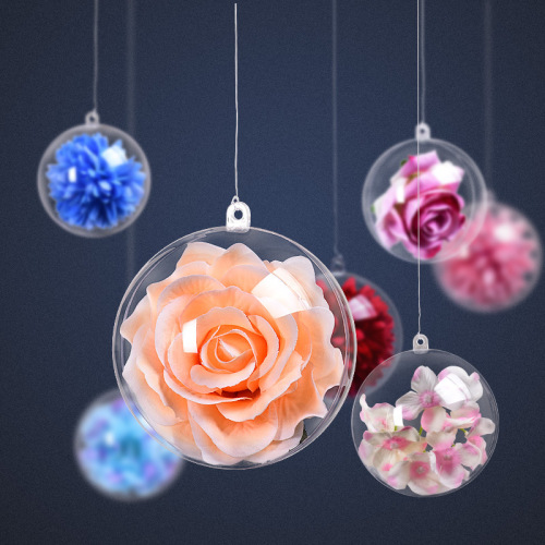 Spot Goods 4-60cm Transparent Plastic Decoration Christmas Ball Shopping Mall Layout PS Crystal Hollow Hanging Ball Eternal Life Floral Ball