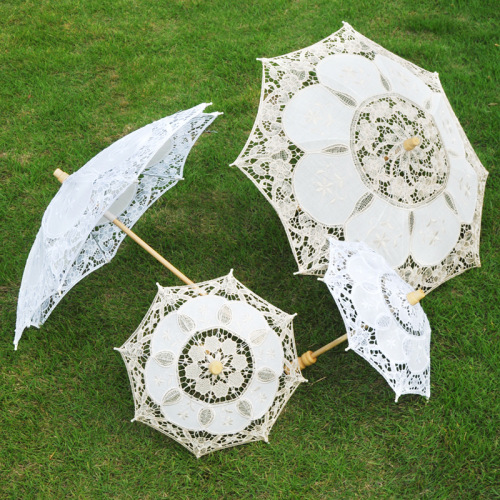 Factory Direct Handmade White Decorative Craft Umbrella Western Socialite Stage Performance Lace Umbrella Photography Bridal Umbrella 