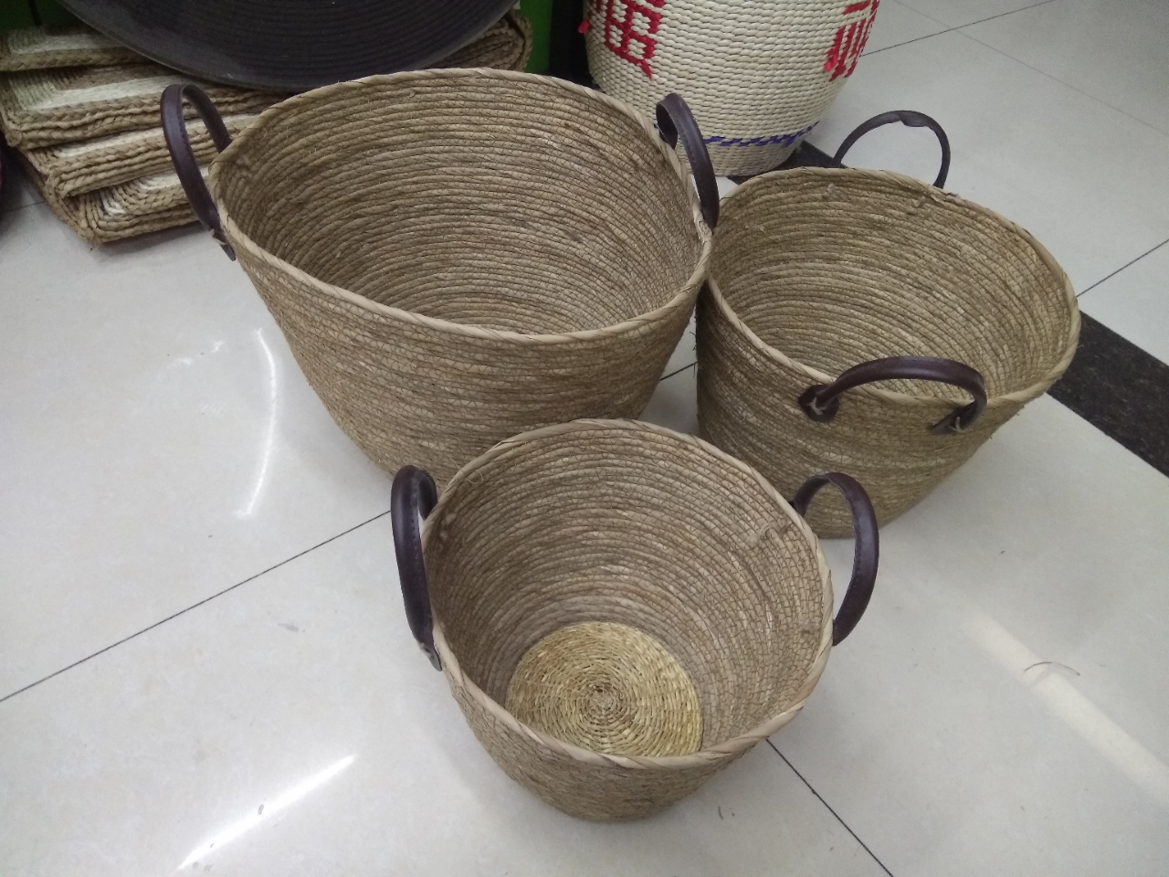 蒲草,纸绳纯手工编织的收纳筐