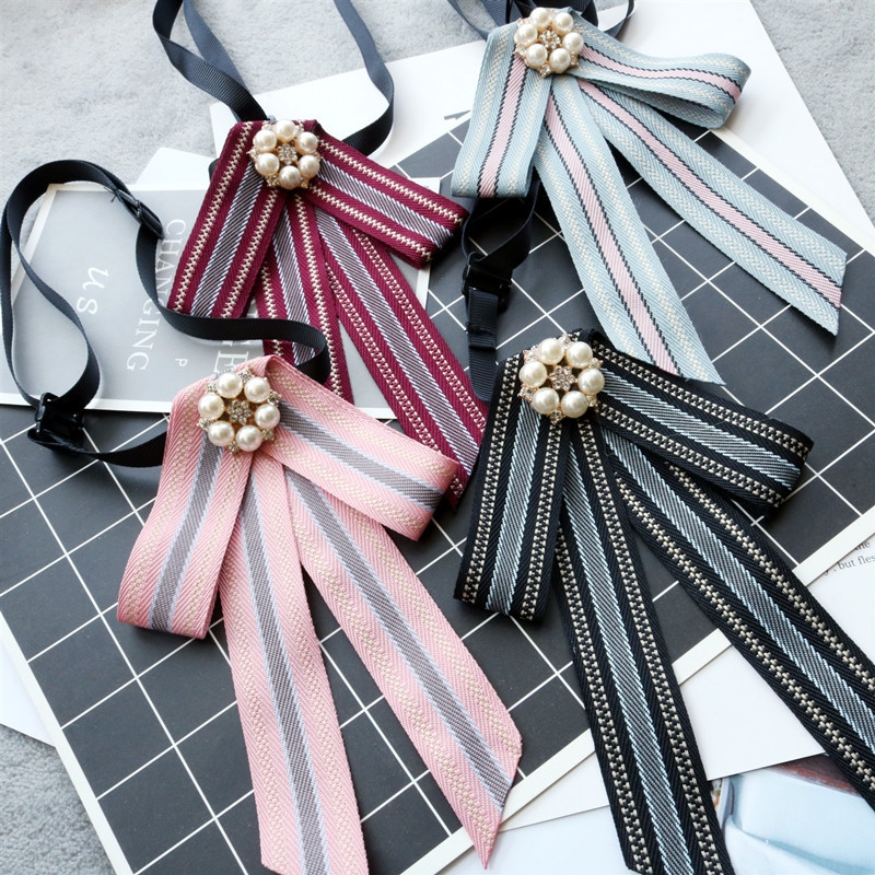 Uniform tie cravat Korean version of student temperament striped bow cravat female British pearl bow accessories