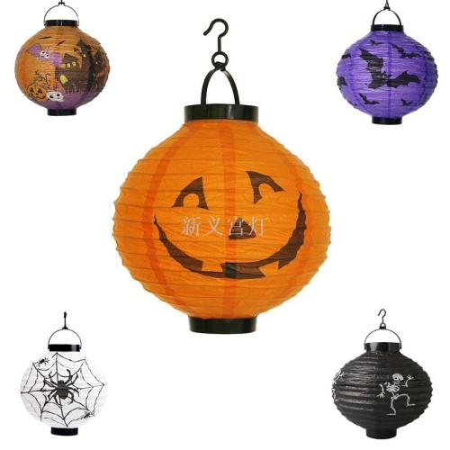 Foreign Trade Halloween Chinese Lantern Pumpkin Lamp Ghost Festival Venue Layout Props Led Folding Luminous Chinese Lantern Wholesale
