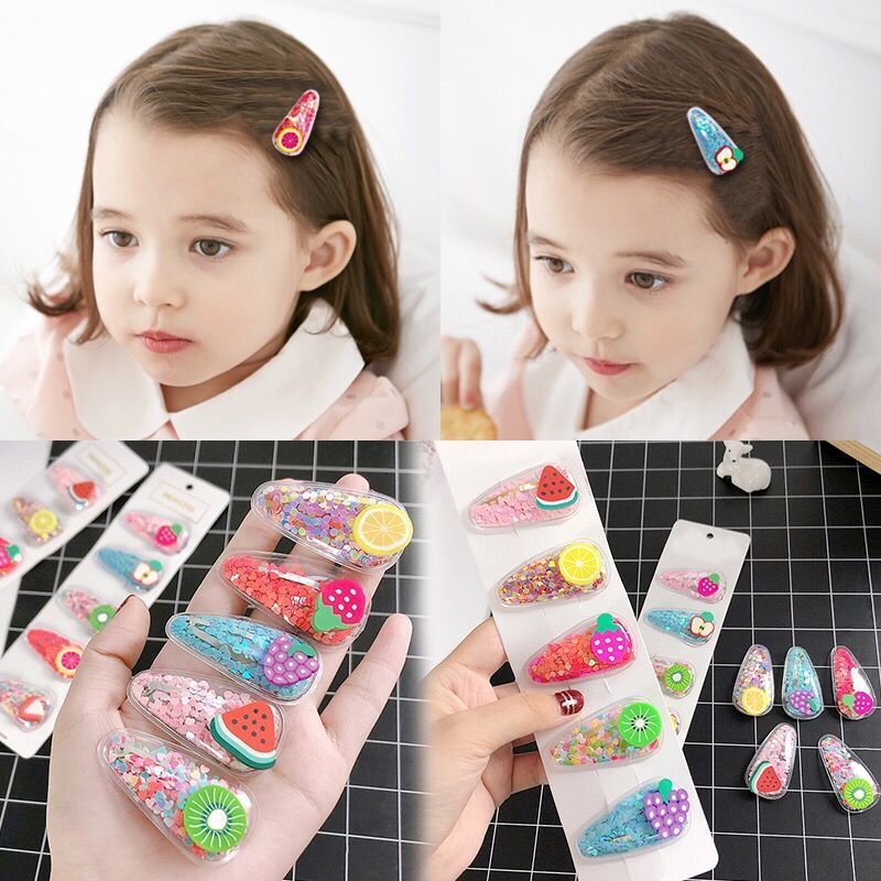 Children hairpin hair accessories color quicksand transparent fruit PVC baby hair accessories bb clip manufacturers whol