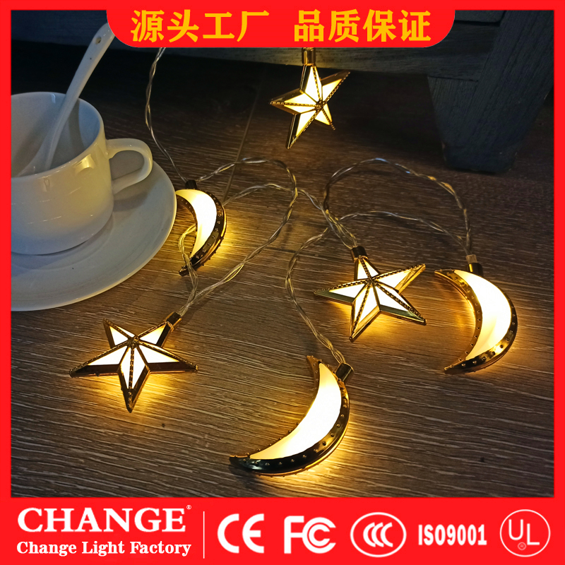 Muslim eid decoration LED stars and moon lights string battery box Christmas lights for Ramadan