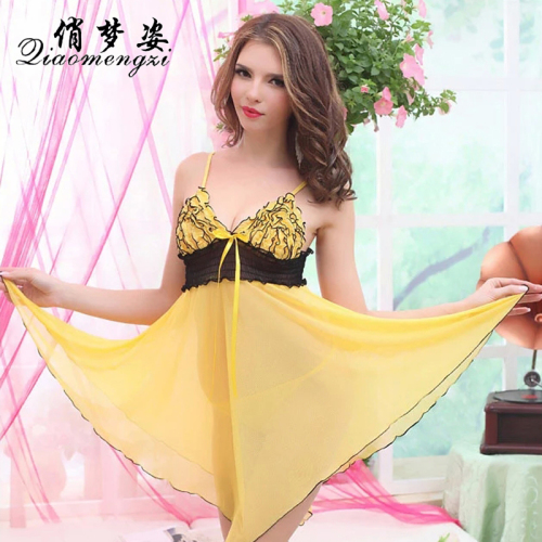 Qiaomengzi European and American Style Sexy Underwear Sexy Temptation Pajamas Lace Strap Nightdress large Size in Stock Wholesale 