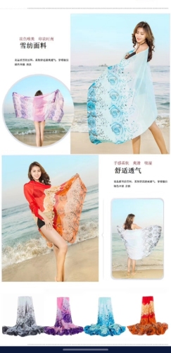 silk-like extra large shawl printed scarf beach towel