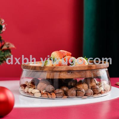 Japanese fruit bowl candy bowl fruit bowl creative modern living room tea table double glass acacia