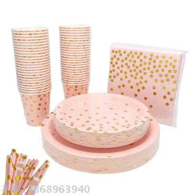 Pink Gold Pot Disposable Tableware Set for Party and Banquet
