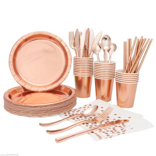 spot amazon popular paper tray full rose gold 9-inch 7-inch paper cup tissue set disposable tableware