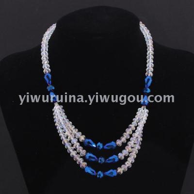 Cross border hot-selling elegant versatile clothing accessories ladies crystal water drop shining three-layer necklace choker