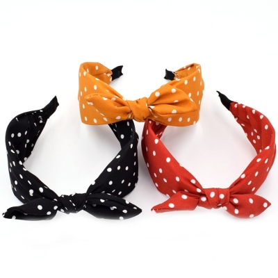 New wide wave point hair band European polka dot bow headband women simple cloth art knot hair accessories h