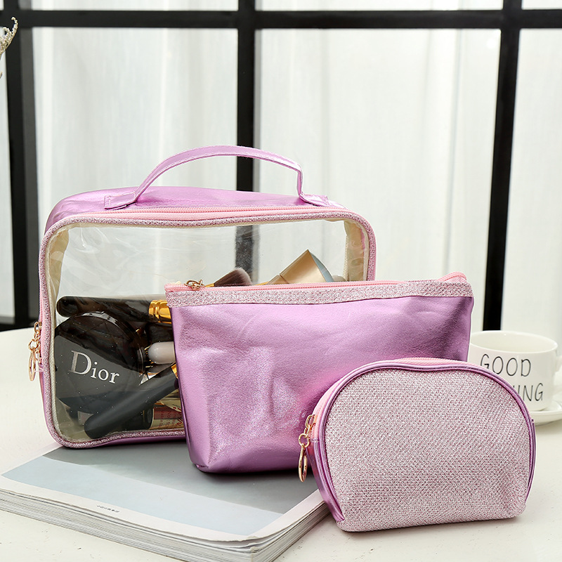Factory Direct Sales Bright Color Fashion Cosmetics Three-Piece Storage Bag Travel Portable Cosmetic