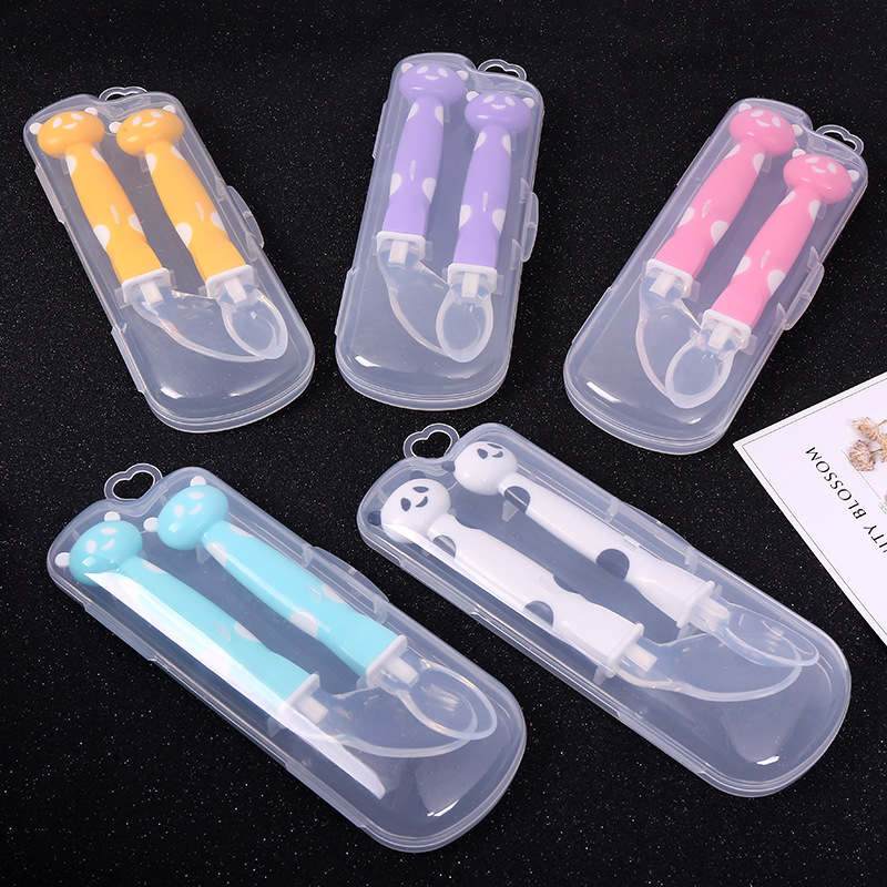 Baby feeding tableware baby silicone spoon package box set c...