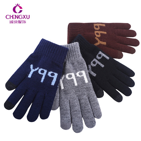 Factory Direct Sales Custom Knitted Gloves Men's Thickened Warm Touch Screen Outdoor Riding Spo