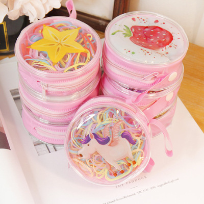 Korean version of children's rubber band cute disposable zipper rubber band baby children do not hurt the hair rope transparent bag with hair ring