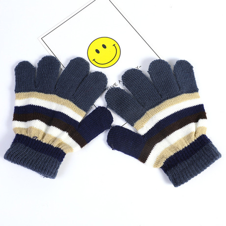 Winter Boys Contrast Color Five Finger Knitting Wool Gloves Children Warm Thickened Wholesale Custom