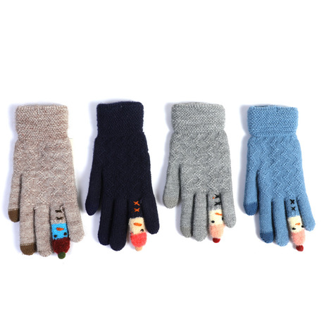 Autumn and Winter Knitted Wool Touch Screen Thermal Gloves Thickened Fleece Finger Female Winter Cut
