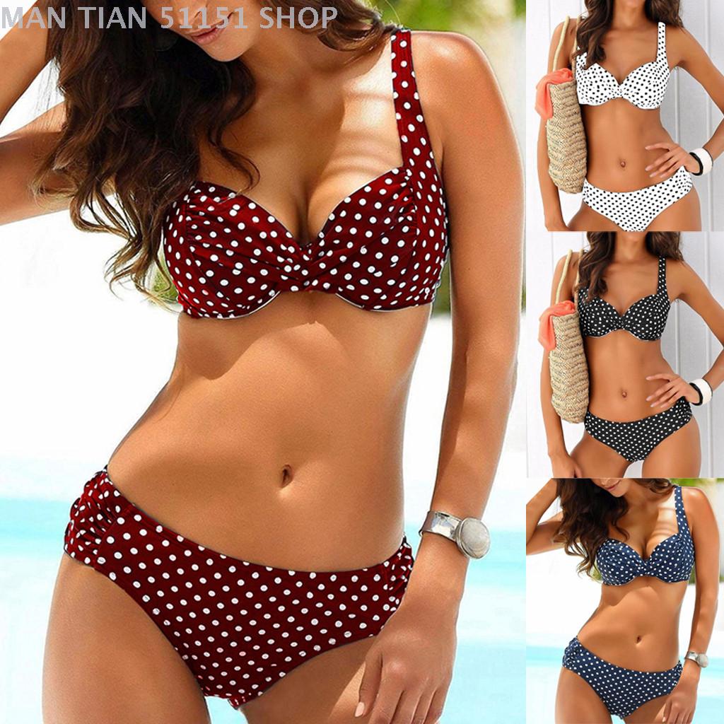 Swimsuit print swimsuit European and American swimsuit split bikini chest crossing swimsuit wave poi