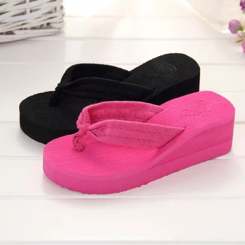 foreign trade eva towel material high-heeled flip-flops sandals women‘s summer outdoor wear beach slippers in stock support customized