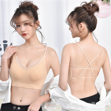 new thread beauty back lace edge camisole back hollow out bottoming underwear sports student female with chest pad