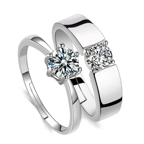 Open Couple Set Ring Imitation Sterling Silver Plated Platinum Open Adjustable Design Ring