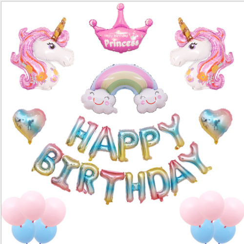 Children‘s Birthday Party Decoration Supplies Cartoon Unicorn Aluminum Film Balloon Unicorn Balloon Party Decoration Set 