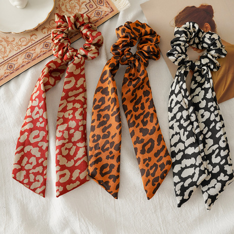 Three states cross-border new European and American satin leopard-print tie ribbon large intestine r