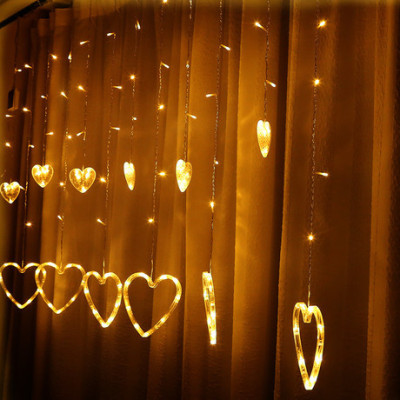 Cross-Border Hot Led Heart Light Curtain Light Small Colored Lights String Flashing Light Ins Style Decoration Bedroom Girl Heart Romantic