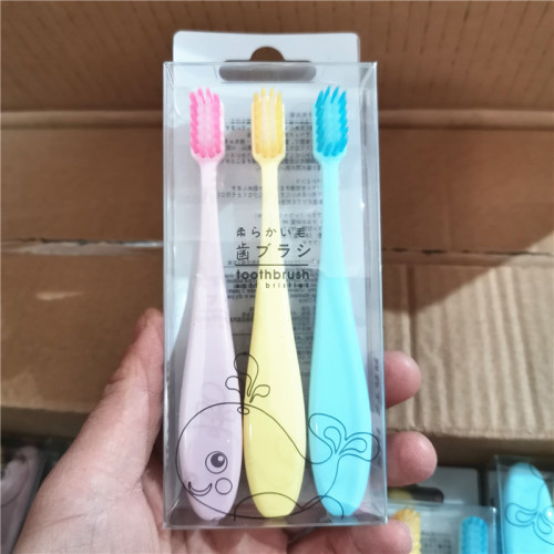 Children‘s Big Bing Toothbrush Small Fat Japanese Solid Color soft Bristle Toothbrush Three Pack 