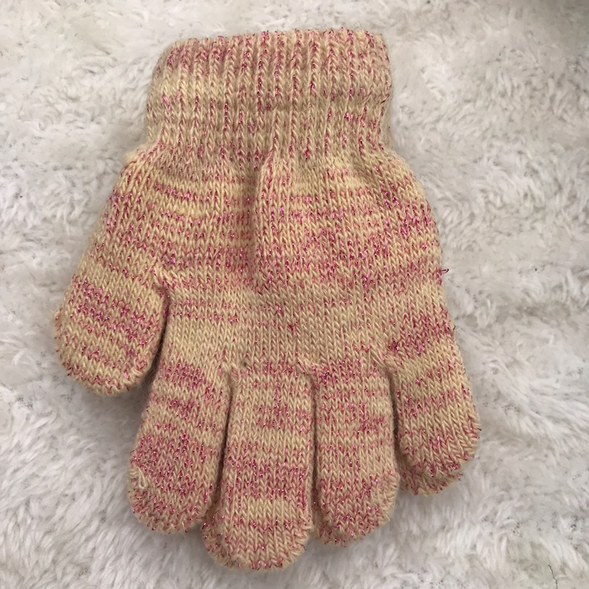 批发2岁儿童戴的加厚保暖针织银丝手套