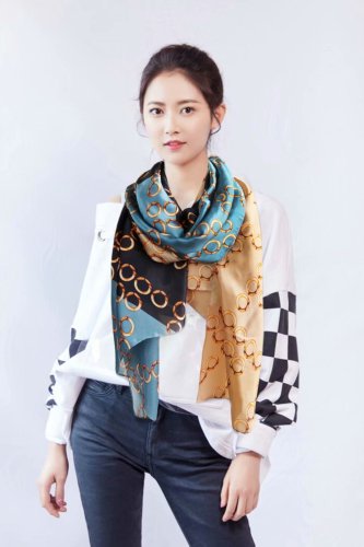 Star-like Chain New Silk Satin Scarf 90*180 Spot 48-Hour Delivery European and American Export