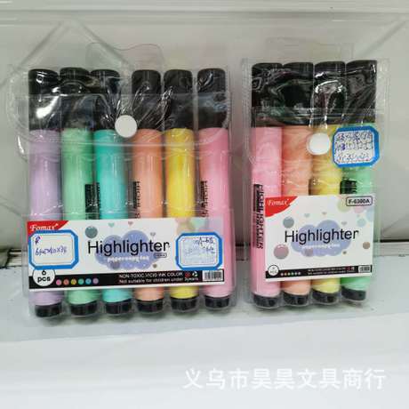 Huisheng F-6300 4 Colors 6 Colors Color Oblique Head Office Logo Key Words and Sentences Fluorescent Pen PVC Bag Factory Direct Sales