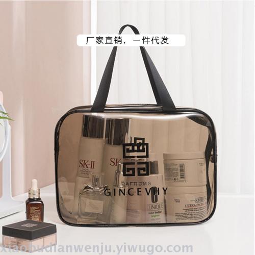 Custom Simple Transparent Waterproof Cosmetic Bag Organizing Travel Large Capacity Bath Bag Convenient Portable PVC Wash Bag 