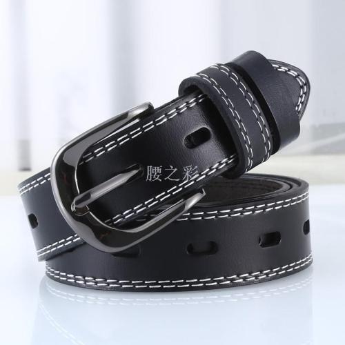 casual genuine leather women‘s leather belt hollow cowhide pin buckle belt internet celebrity fashion all-match anpu duson