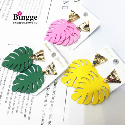 Ohan Metal Paint Leaf Girl About Candy Color Street Web Celebrity Earrings