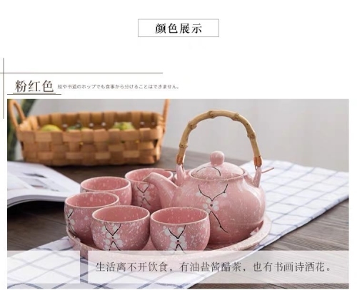 snowflake underglaze color japanese and korean ceramic tea set household simple beam pot a pot 6 cup with tea tray