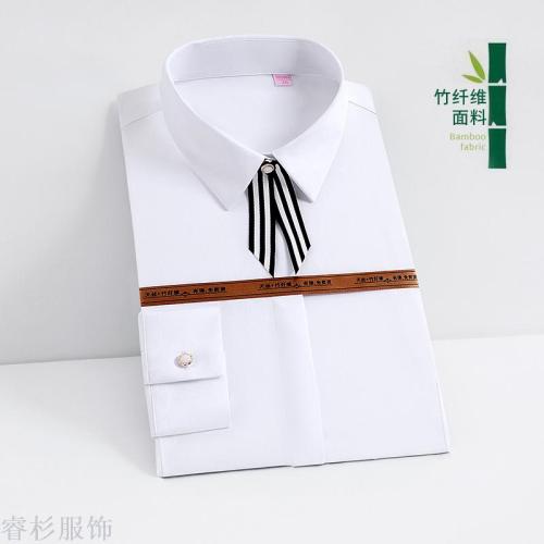 Bamboo Fiber Long Sleeve Blouse Formal Wear Business Slim Stretch Shirt Non-Ironing Professional Workwear Custom Embroidered Logo 