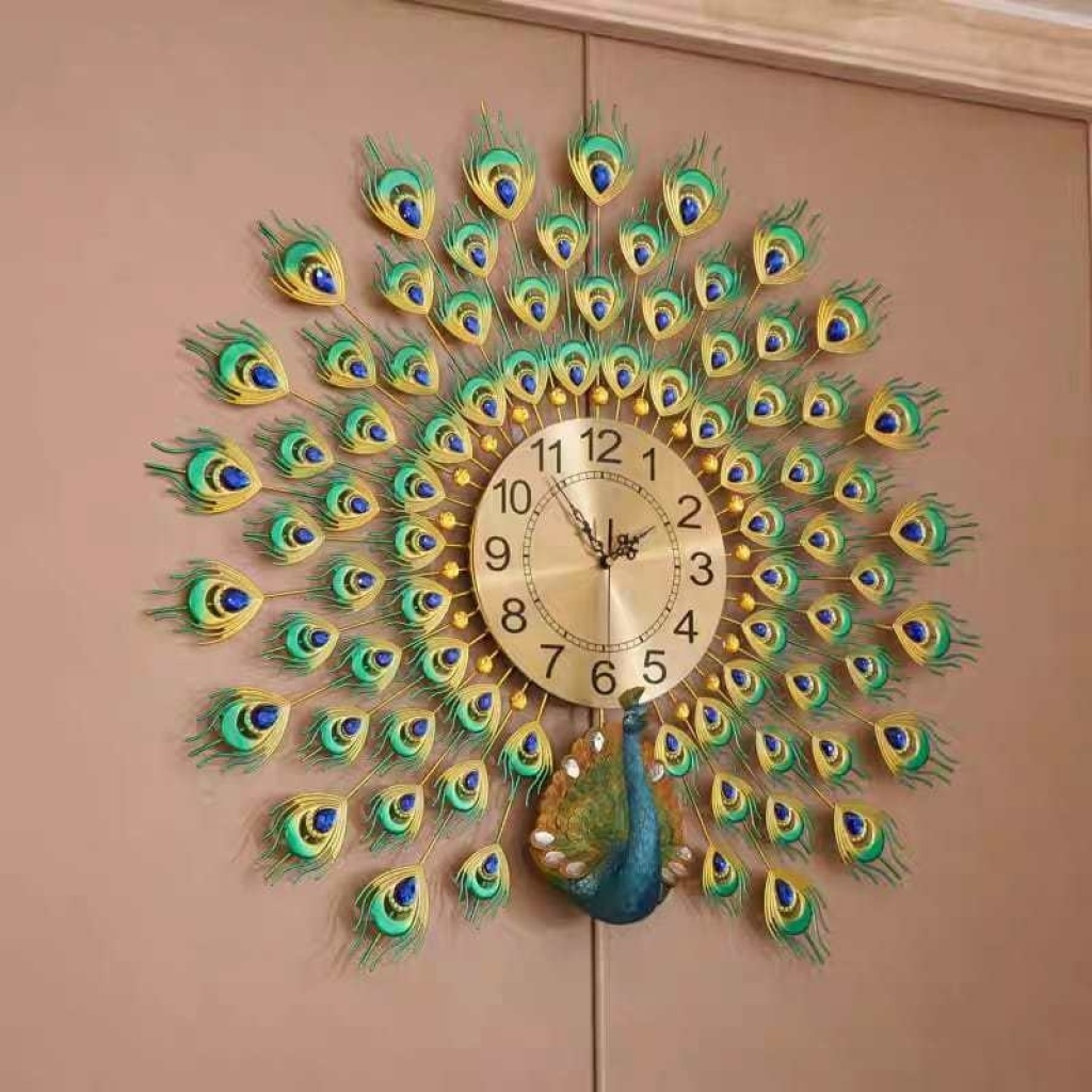 Relógio Redondo Tradicional Folk Art Peacock Wall Clock