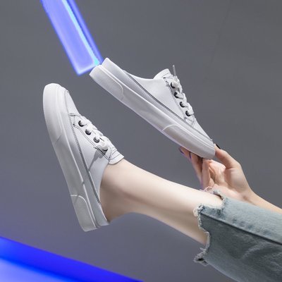 women‘s shoes 2020 spring new all-match heel-free loafers women‘s white shoes half support korean style summer flat sandals