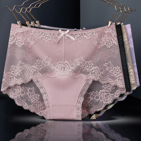 Traceless Sexy Lace Underwear Cotton Crotch Lace Edge Mid-Waist Underwear Women‘s Traceless Lace Underwear