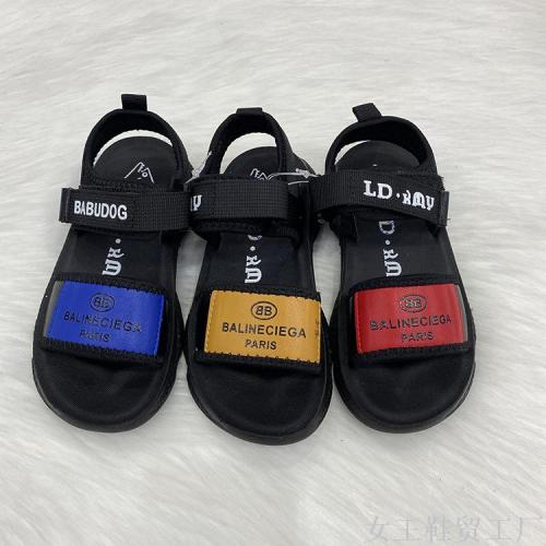 Hot Selling Product Pu Letter Splicing Decorative Velcro Outdoor Non-Slip Casual Boys Beach Sandals