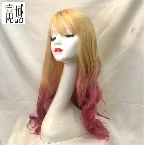 Factory Direct Sales Hot Selling Product Long-Hair Woman Big Wave Wig Sheath European and American Dyed Gradient